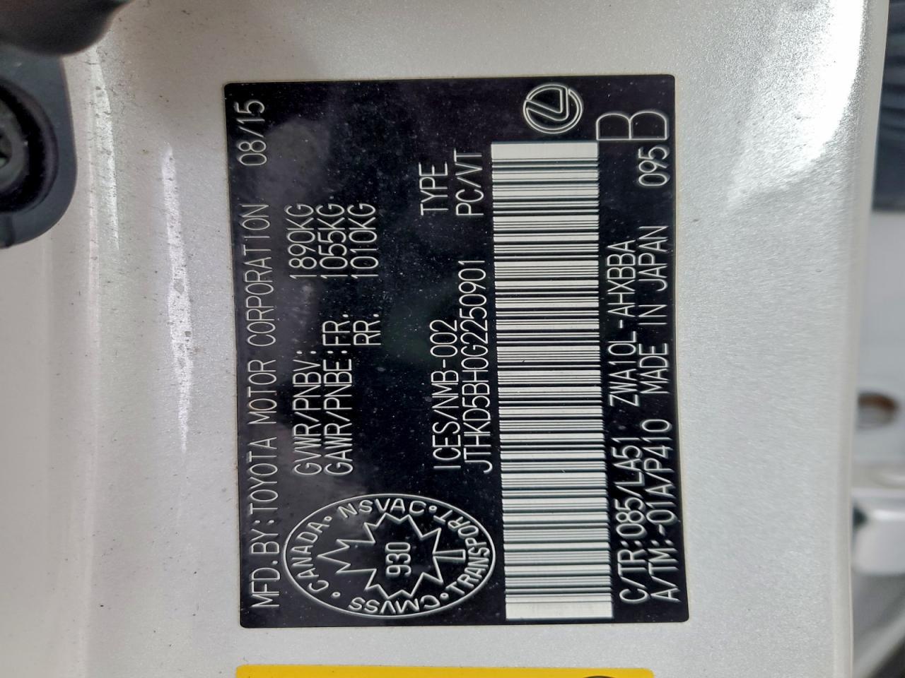 2016 Lexus Ct 200 VIN: JTHKD5BH0G2250901 Lot: 94457435