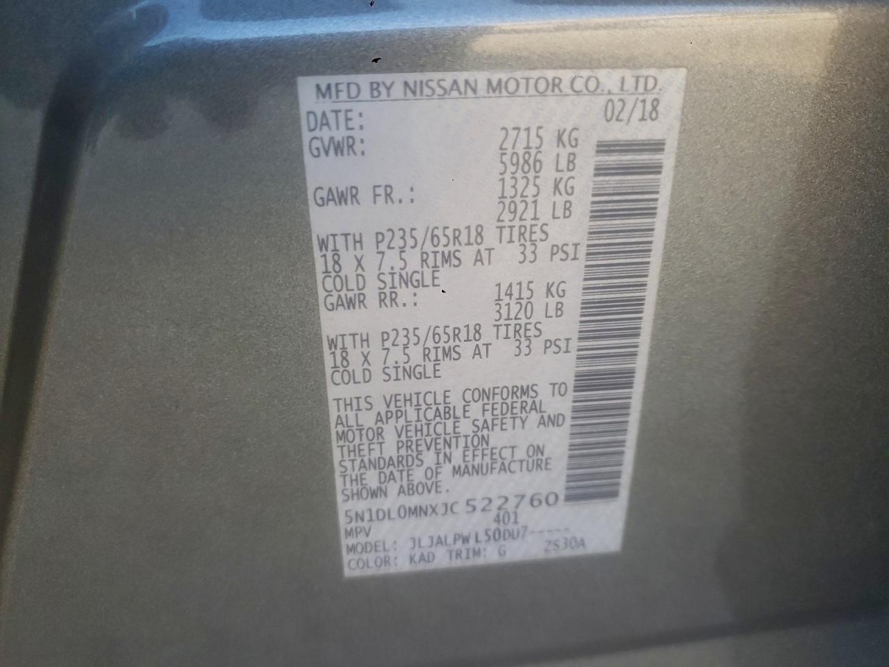 2018 Infiniti Qx60 VIN: 5N1DL0MNXJC522760 Lot: 93971905