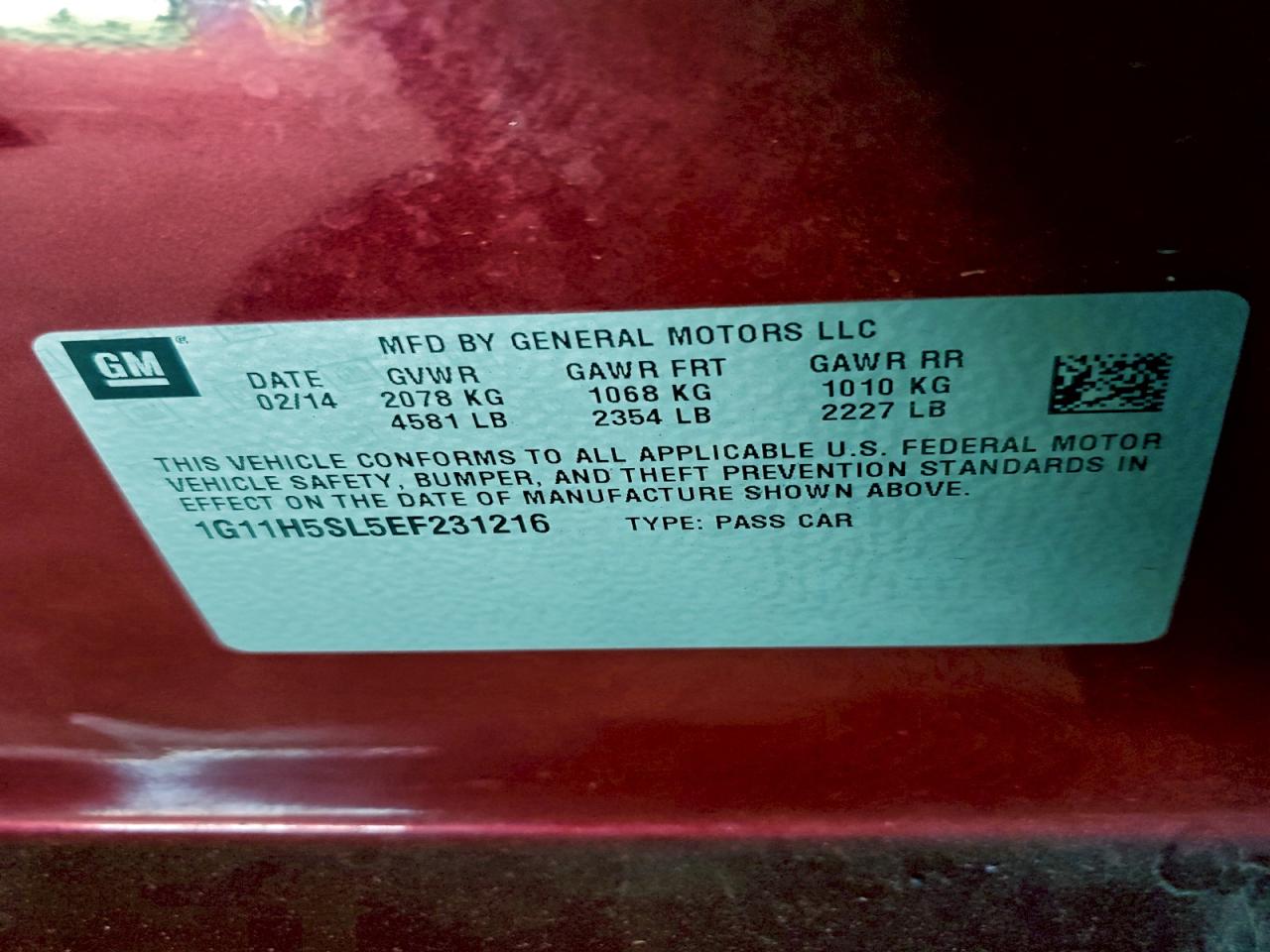 2014 Chevrolet Malibu Ltz VIN: 1G11H5SL5EF231216 Lot: 91874375