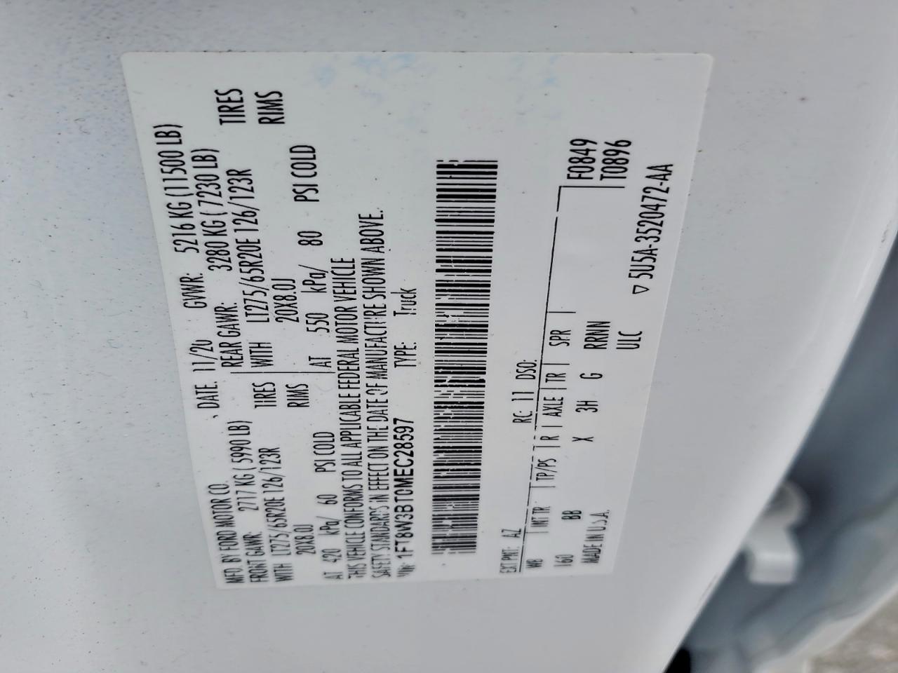 2021 Ford F350 Super Duty VIN: 1FT8W3BT0MEC28597 Lot: 93912455