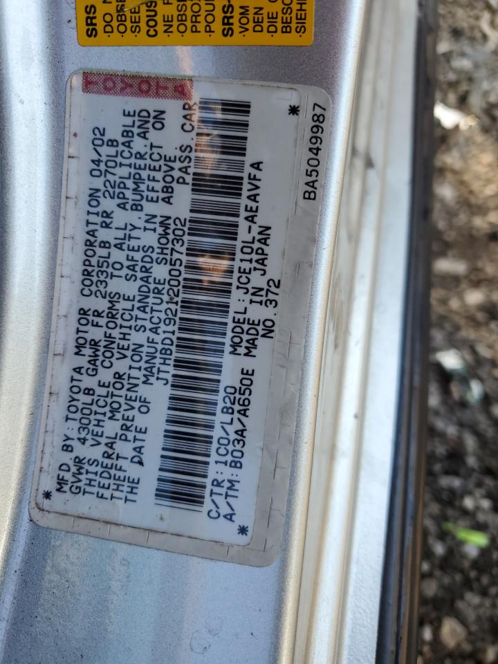 2002 Lexus Is 300 VIN: JTHBD192120057302 Lot: 92135265