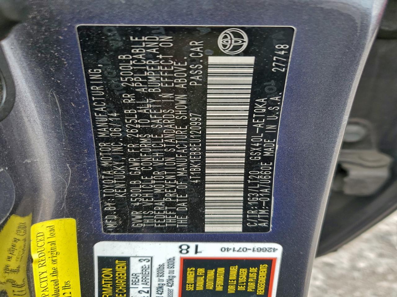 2014 Toyota Avalon Base VIN: 4T1BK1EB8EU120997 Lot: 93938515