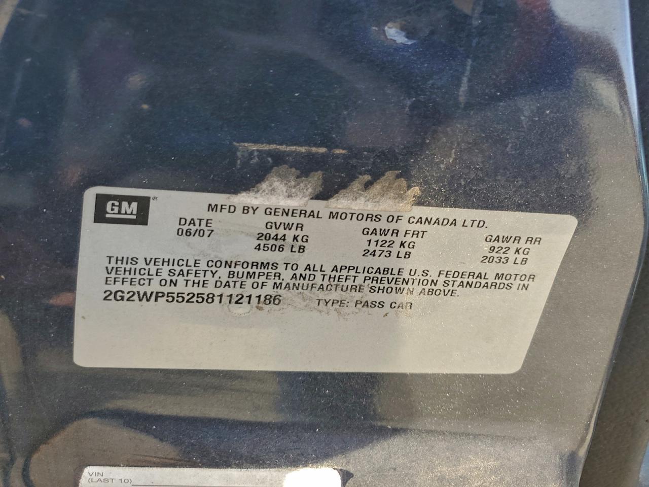 2008 Pontiac Grand Prix VIN: 2G2WP552581121186 Lot: 94564115