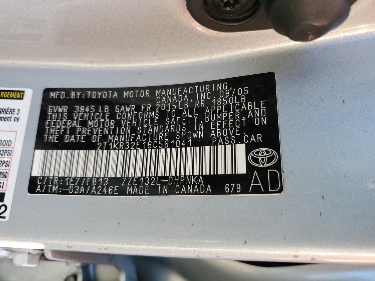 2006 Toyota Corolla Matrix Xr VIN: 2T1KR32E16C561041 Lot: 93683415