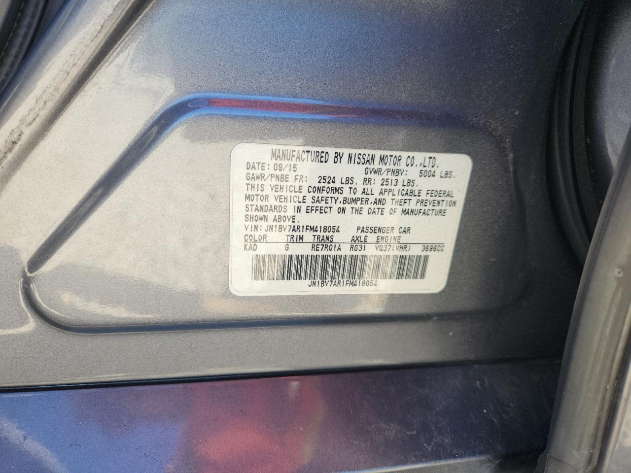 2015 Infiniti Q50 Base VIN: JN1BV7AR1FM418054 Lot: 92431275