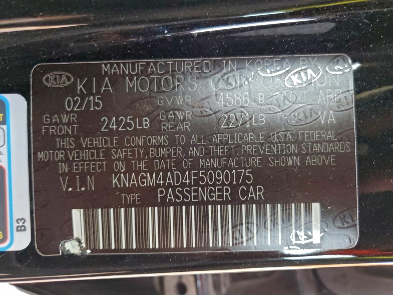 2015 Kia Optima Hybrid VIN: KNAGM4AD4F5090175 Lot: 94030595