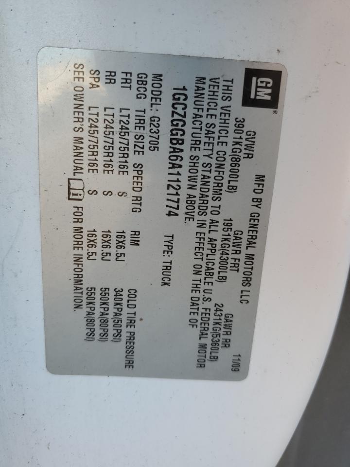 2010 Chevrolet Express G2500 Delivery Van VIN: 1GCZGGBA6A1121774 Lot: 92166185