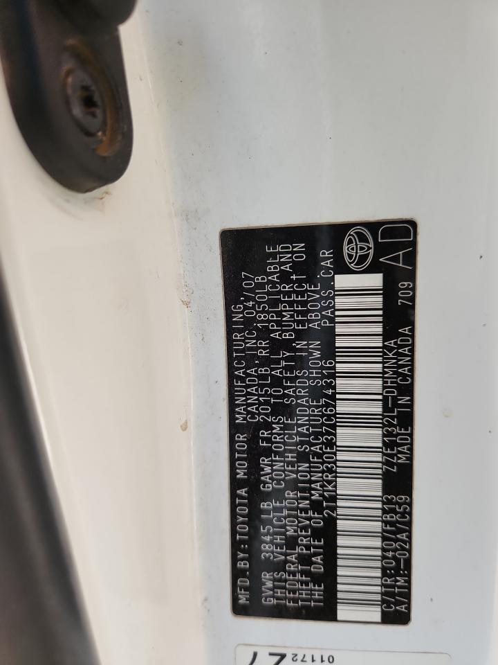 2007 Toyota Corolla Matrix Xr VIN: 2T1KR30E37C674316 Lot: 92159275