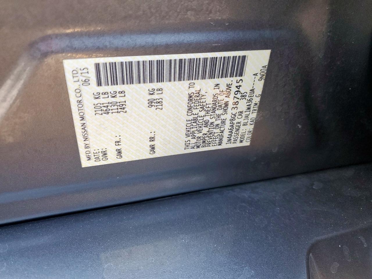 2016 Nissan Maxima 3.5S VIN: 1N4AA6AP8GC387945 Lot: 91800205