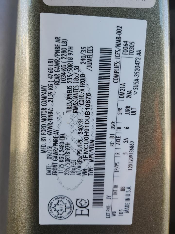 2013 Ford Escape Sel VIN: 1FMCU0H91DUB10876 Lot: 91127205