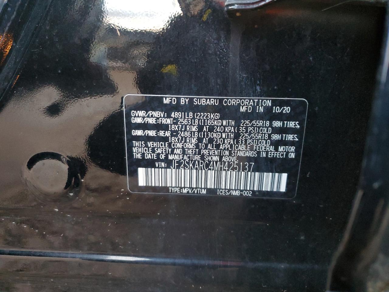 2021 Subaru Forester Sport VIN: JF2SKARC4MH425137 Lot: 93370015