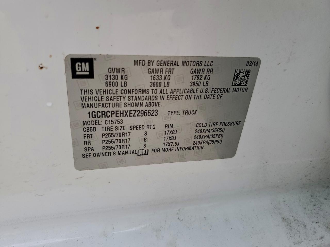 2014 Chevrolet Silverado C1500 VIN: 1GCRCPEHXEZ296623 Lot: 94661215