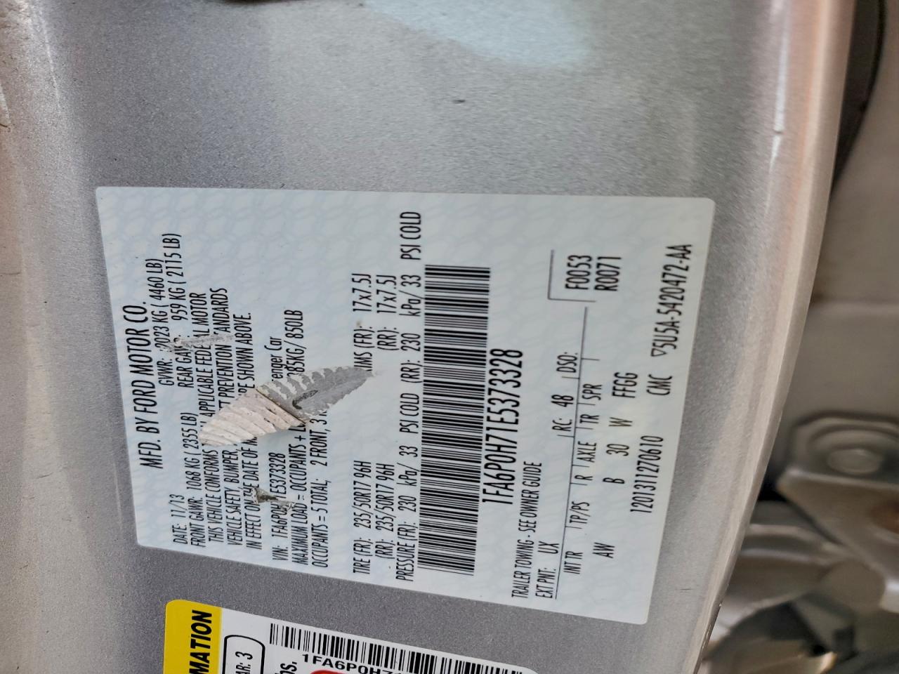 2014 Ford Fusion Se VIN: 1FA6P0H71E5373328 Lot: 93712795