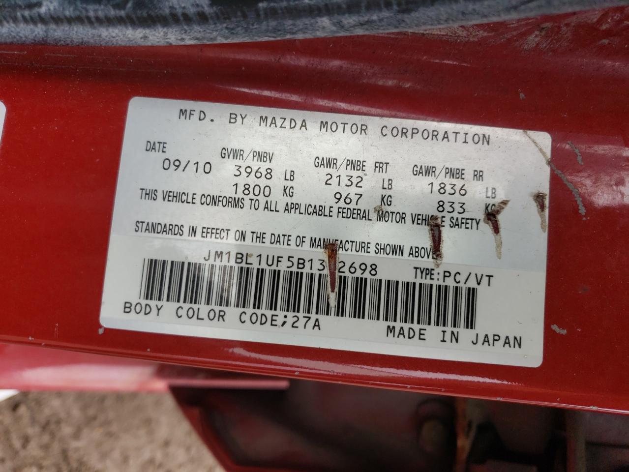 2011 Mazda 3 I VIN: JM1BL1UF5B1392698 Lot: 90525305