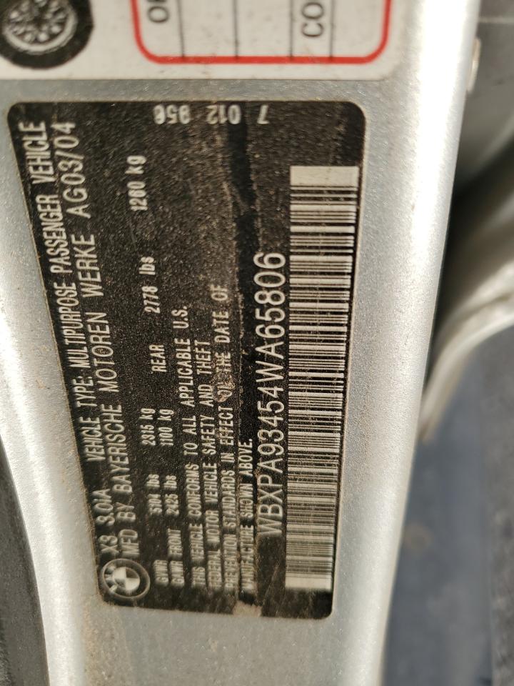 2004 BMW X3 3.0I VIN: WBXPA93454WA65806 Lot: 91846845