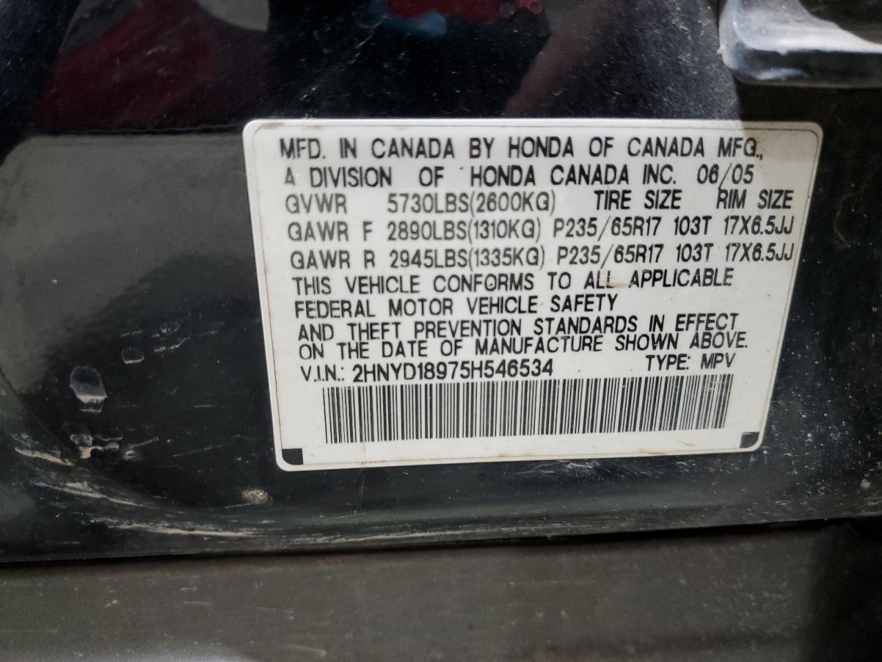 2005 Acura Mdx Touring VIN: 2HNYD18975H546534 Lot: 93025655