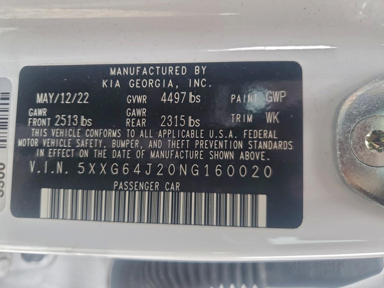 2022 Kia K5 Gt Line VIN: 5XXG64J20NG160020 Lot: 93851145