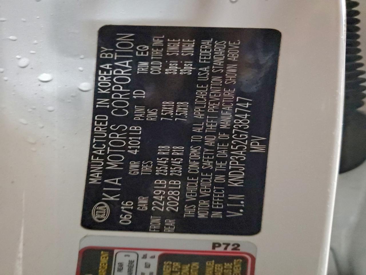 2016 Kia Soul + VIN: KNDJP3A52G7384747 Lot: 94135605