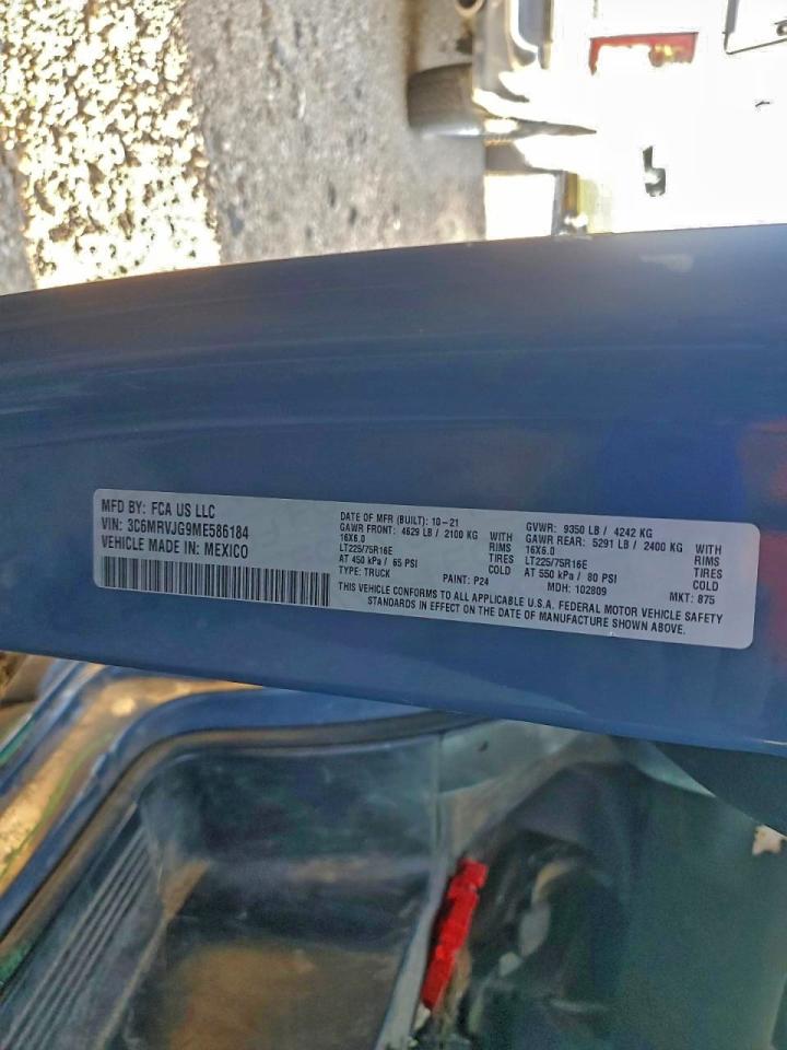 2021 Ram Promaster Delivery Van VIN: 3C6MRVJG9ME586184 Lot: 90462595