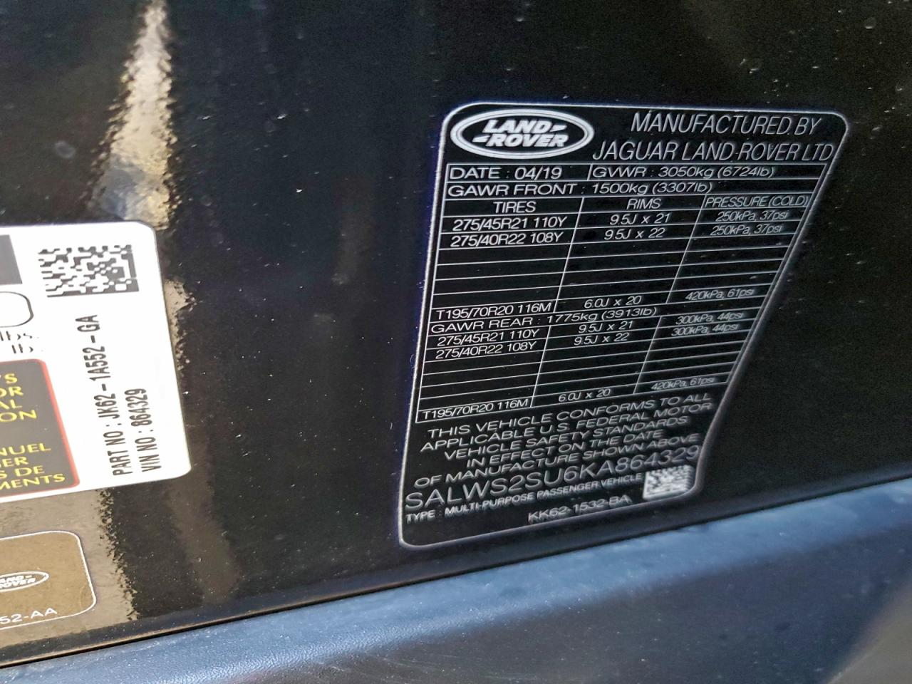 2019 Land Rover Range Rover Sport Hst VIN: SALWS2SU6KA864329 Lot: 94189935