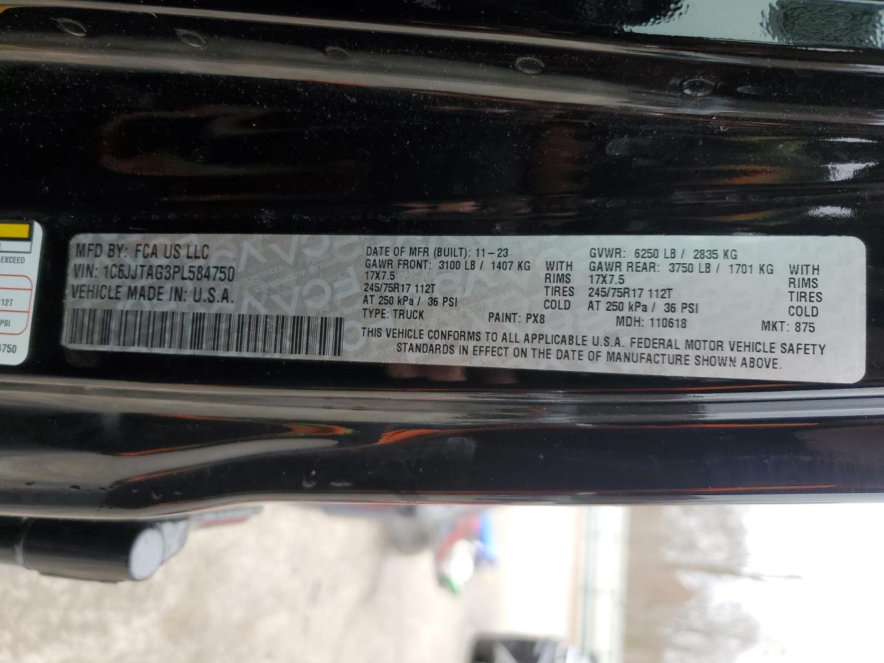 2023 Jeep Gladiator Sport VIN: 1C6JJTAG3PL584750 Lot: 93206145