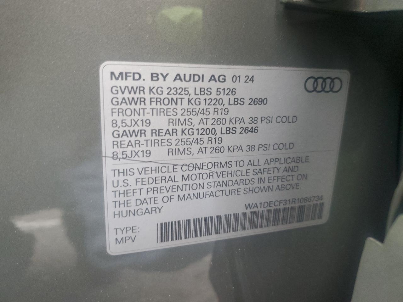 2024 Audi Q3 Premium S Line 45 VIN: WA1DECF31R1086734 Lot: 91051995