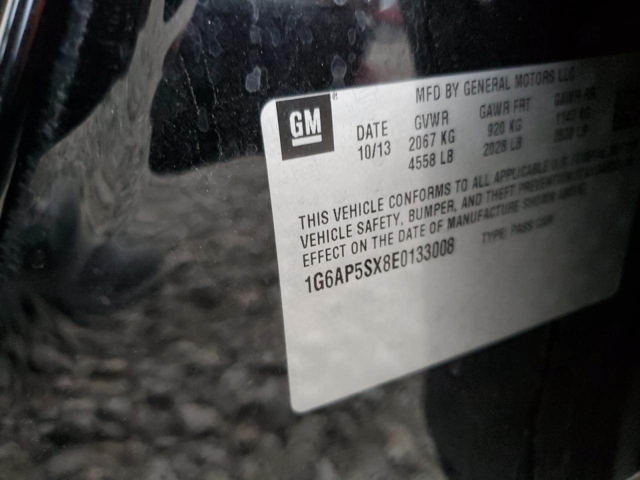 2014 Cadillac Cts VIN: 1G6AP5SX8E0133008 Lot: 92469315