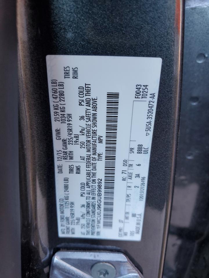 2016 Ford Escape Titanium VIN: 1FMCU0J96GUB99892 Lot: 91675935