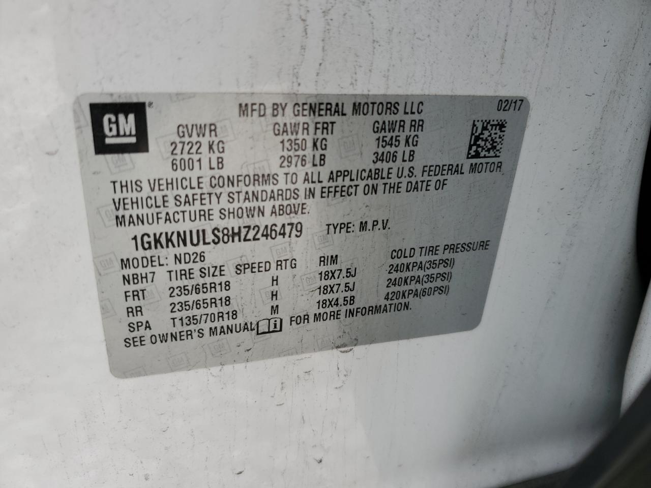 2017 GMC Acadia Slt-1 VIN: 1GKKNULS8HZ246479 Lot: 93390665