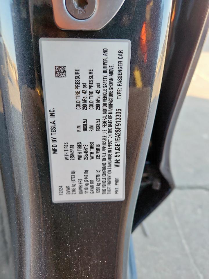 2025 Tesla Model 3 VIN: 5YJ3E1EA2SF913305 Lot: 92719105