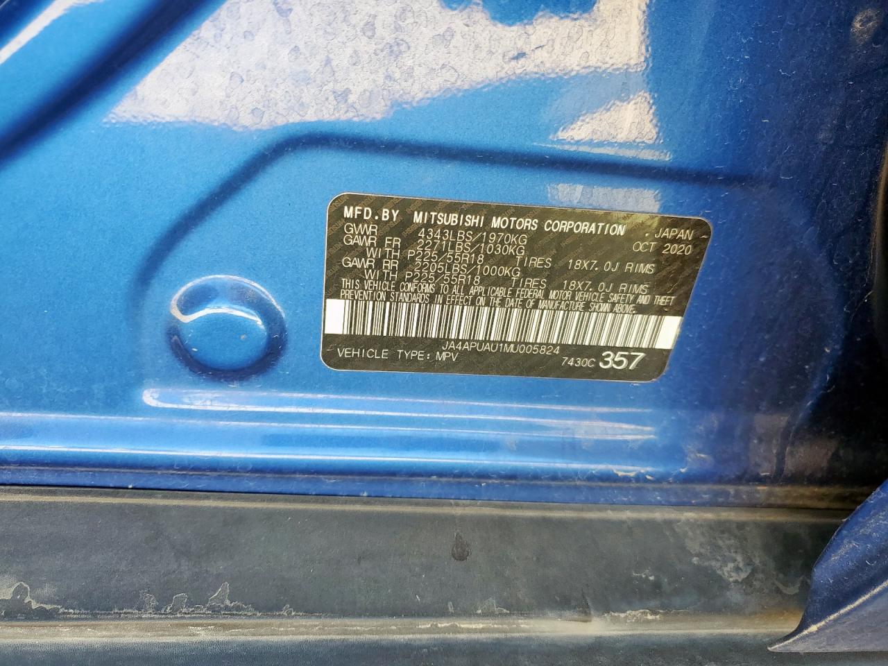 2021 Mitsubishi Outlander Sport Es VIN: JA4APUAU1MU005824 Lot: 92197495