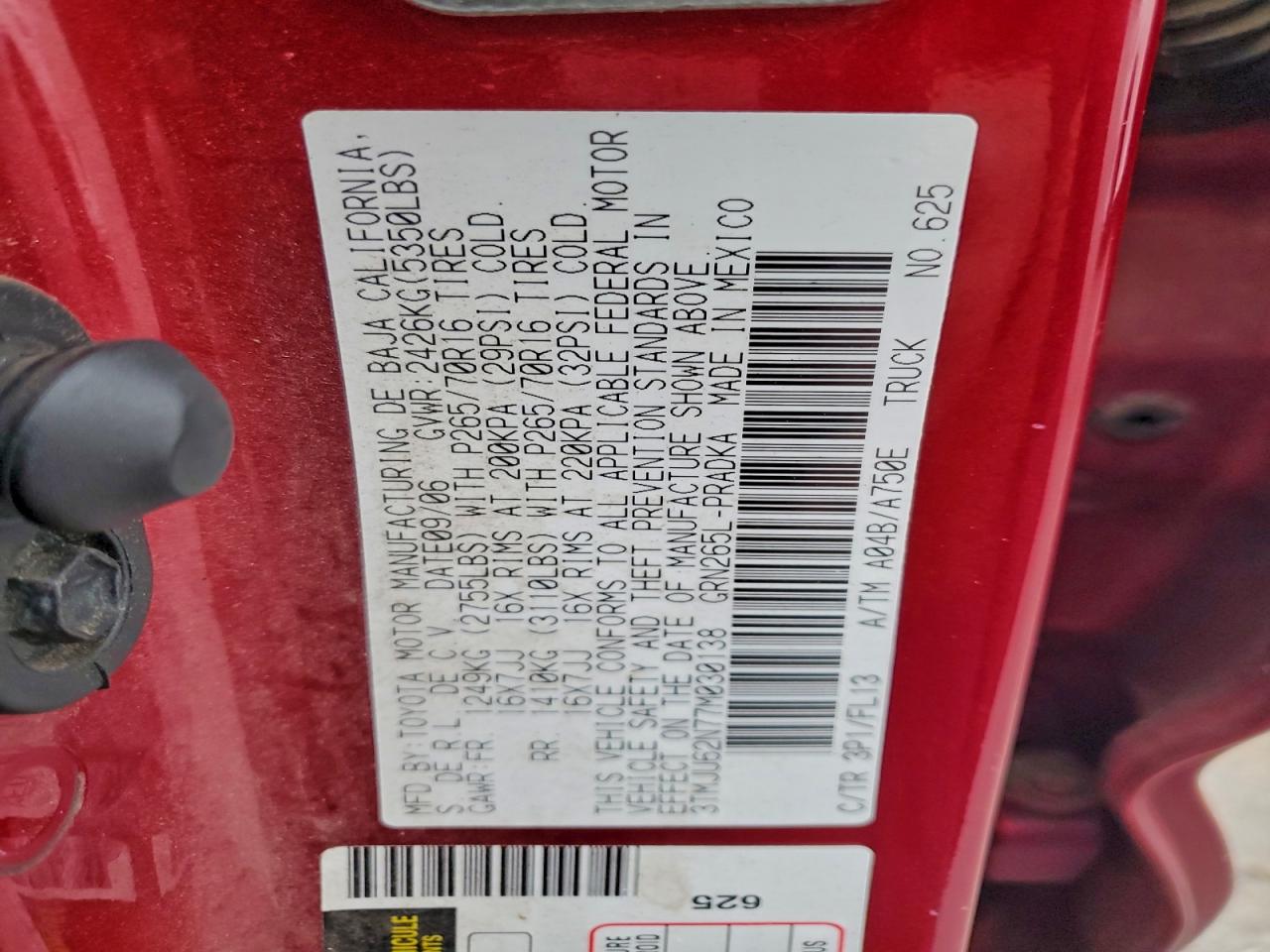 2007 Toyota Tacoma Double Cab Prerunner VIN: 3TMJU62N77M030138 Lot: 93856655