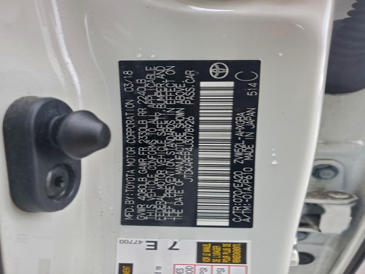 2018 Toyota Prius Prime VIN: JTDKARFP4J3078926 Lot: 93677205