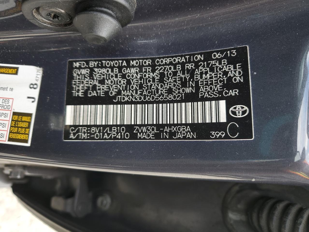 2013 Toyota Prius VIN: JTDKN3DU6D5658021 Lot: 93569635