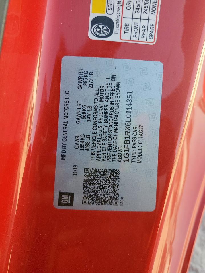 2020 Chevrolet Camaro Ls VIN: 1G1FB1RX6L0114351 Lot: 92184375