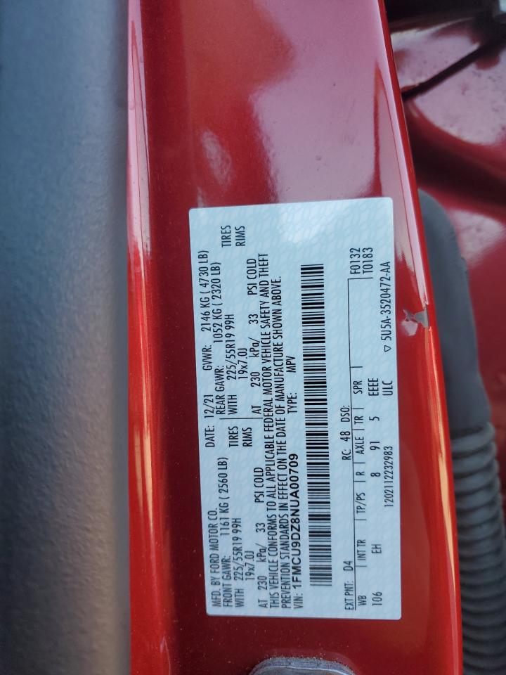 2022 Ford Escape Titanium VIN: 1FMCU9DZ8NUA00709 Lot: 92723925