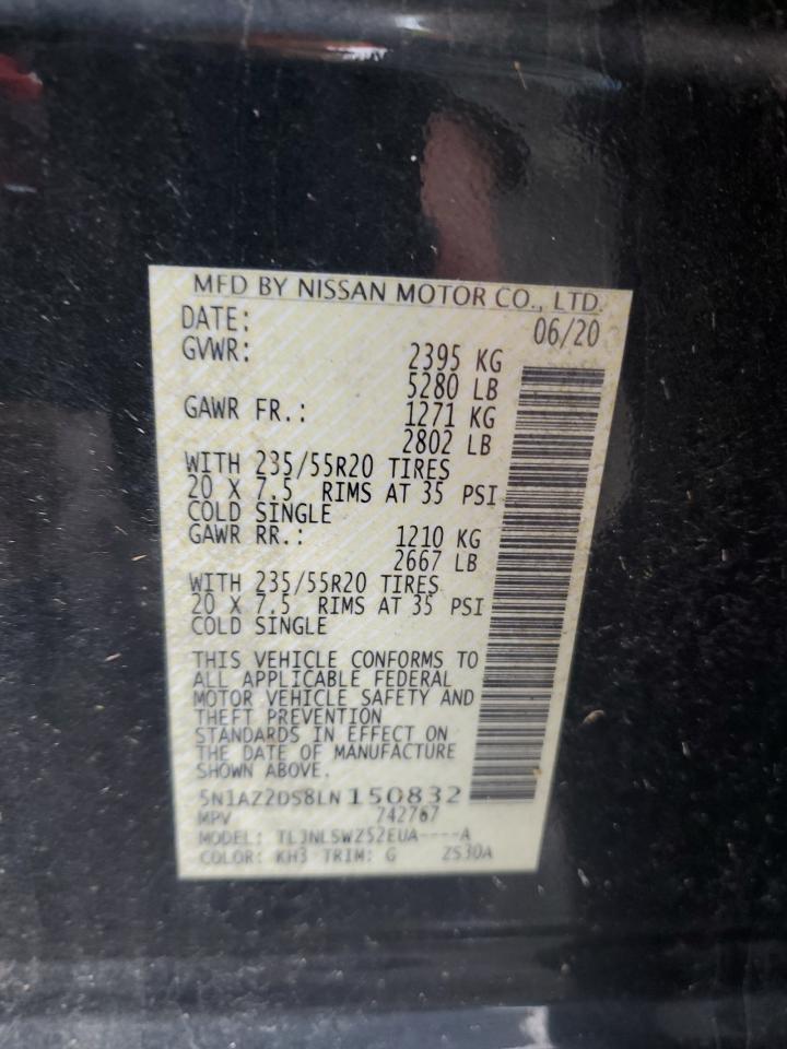 2020 Nissan Murano Platinum VIN: 5N1AZ2DS8LN150832 Lot: 92610235