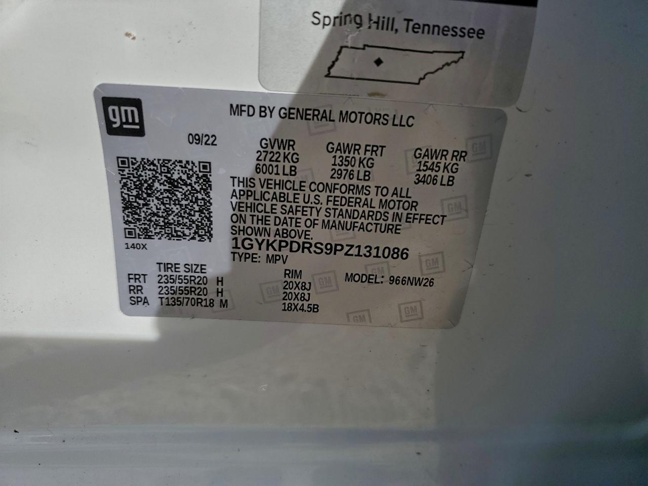 2023 Cadillac Xt6 Premium Luxury VIN: 1GYKPDRS9PZ131086 Lot: 93308855