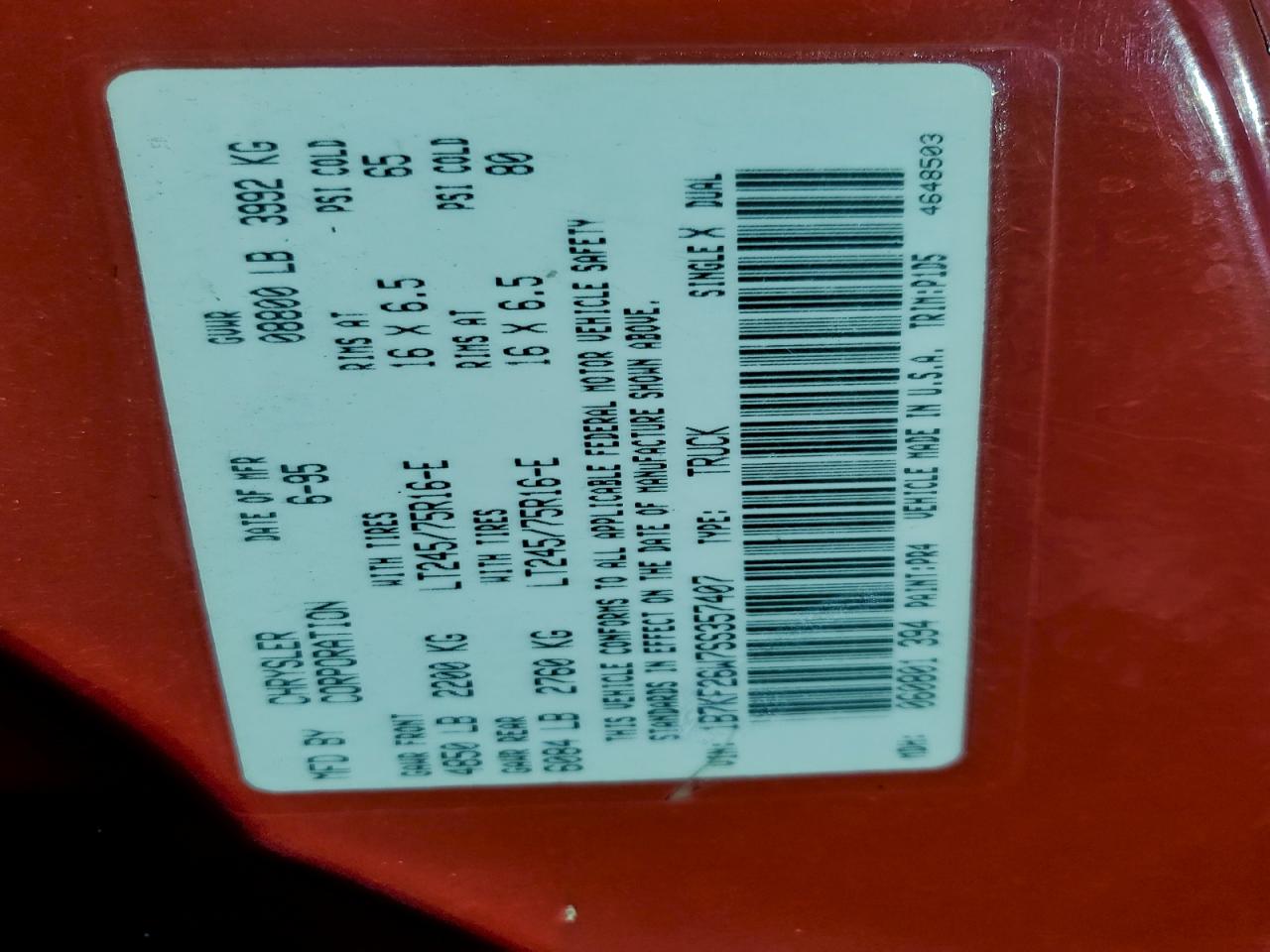 1995 Dodge Ram 2500 VIN: 1B7KF26W7SS357407 Lot: 92159085