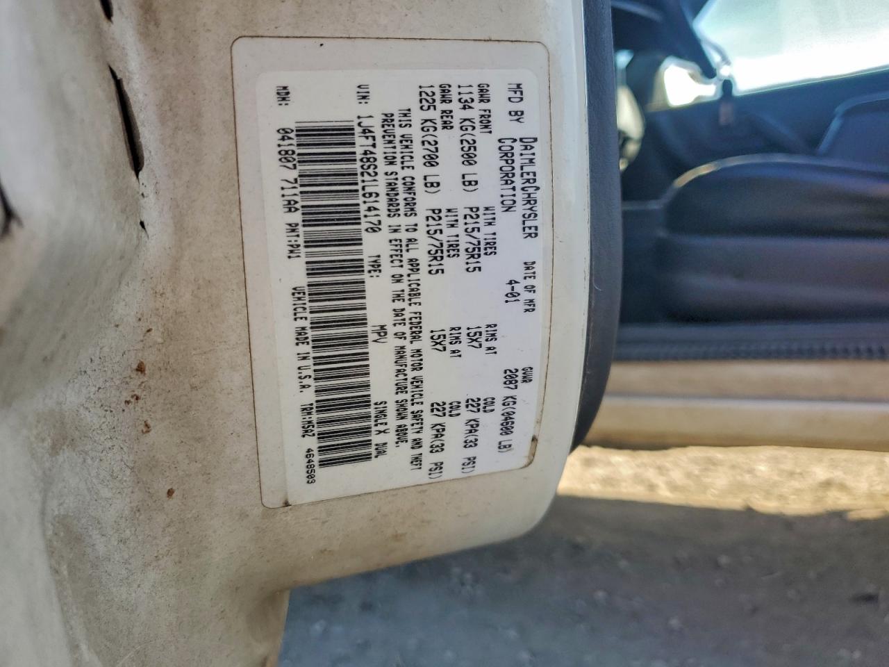 2001 Jeep Cherokee Sport VIN: 1J4FT48S21L614170 Lot: 94708945