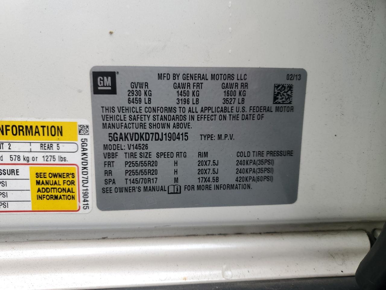 2013 Buick Enclave VIN: 5GAKVDKD7DJ190415 Lot: 93569035