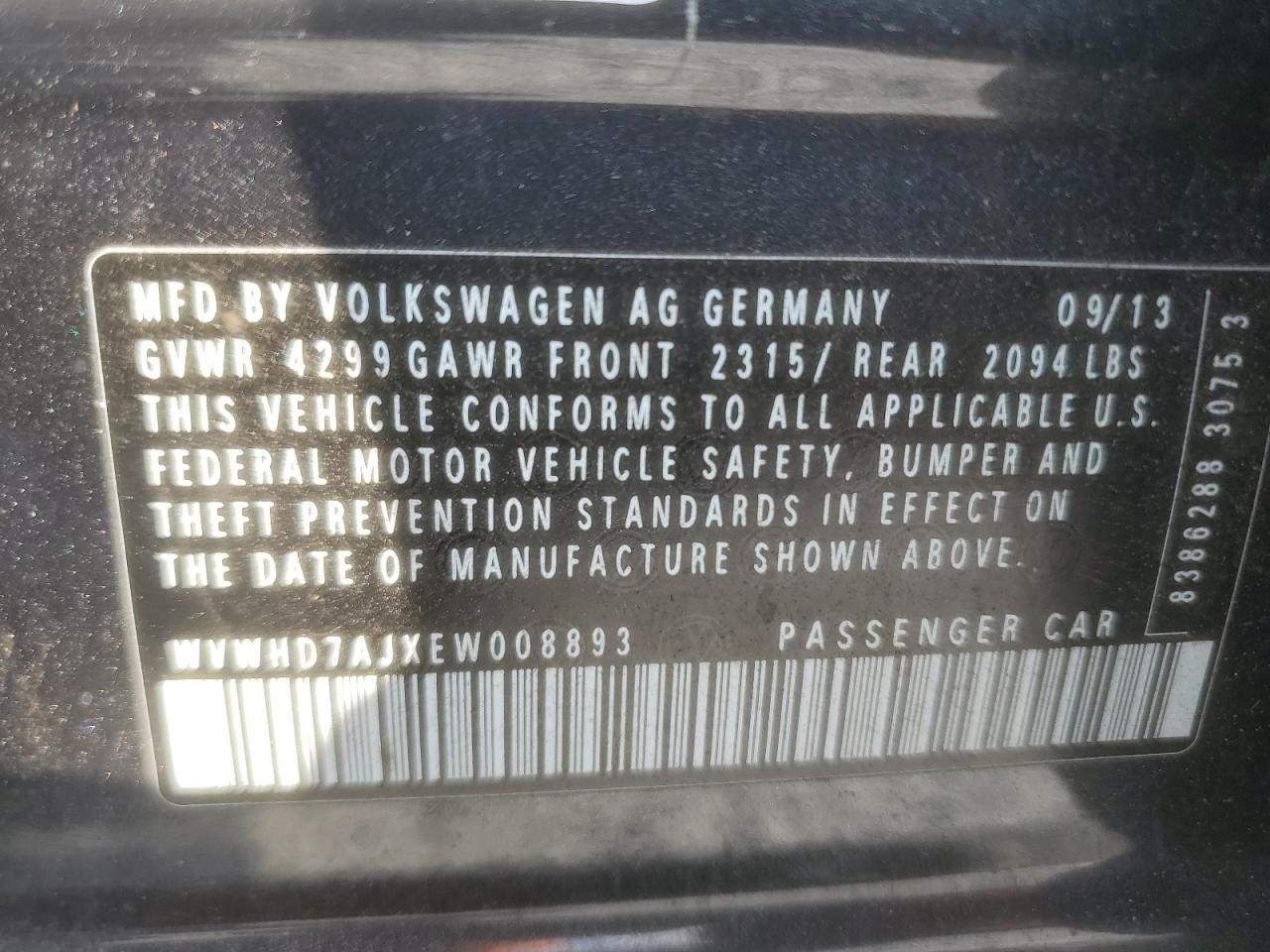 2014 Volkswagen Gti VIN: WVWHD7AJXEW008893 Lot: 93339125