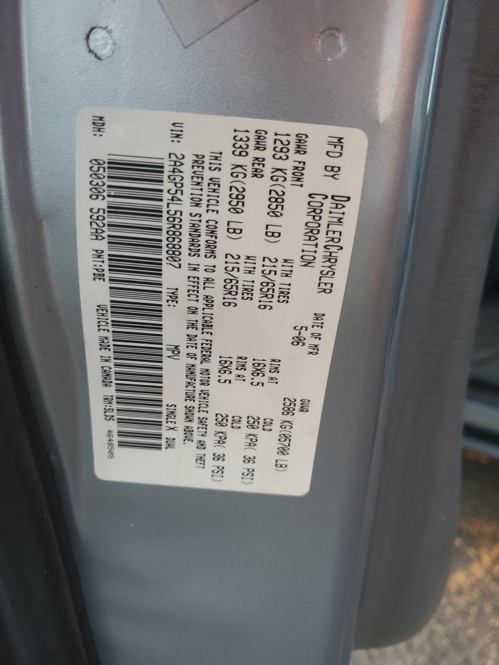 2006 Chrysler Town & Country Touring VIN: 2A4GP54L56R868807 Lot: 86645215