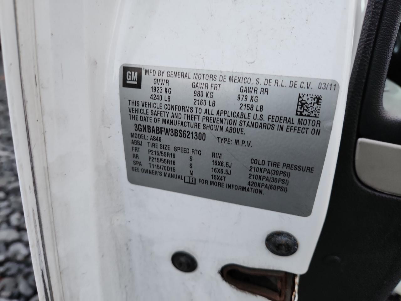 2011 Chevrolet Hhr Lt VIN: 3GNBABFW3BS621300 Lot: 91799845