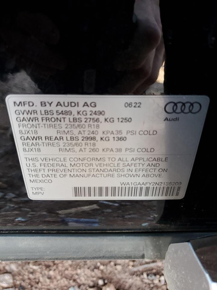 2022 Audi Q5 Premium 45 VIN: WA1GAAFY2N2135209 Lot: 93120605