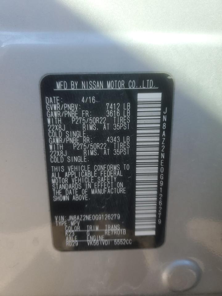 2016 Infiniti Qx80 VIN: JN8AZ2NE0G9126279 Lot: 92215255