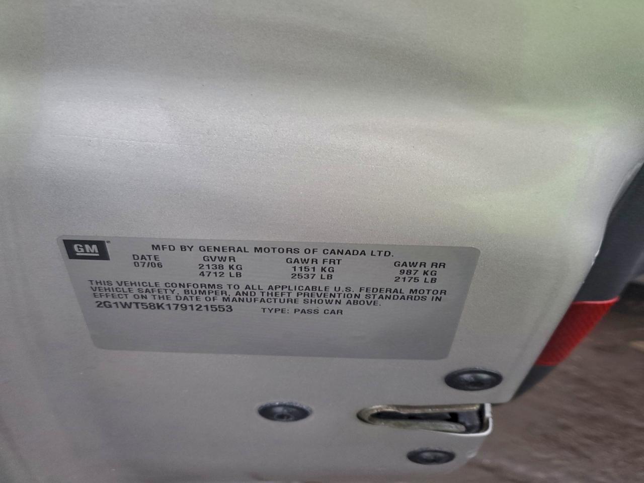 2007 Chevrolet Impala Lt VIN: 2G1WT58K179121553 Lot: 94020255