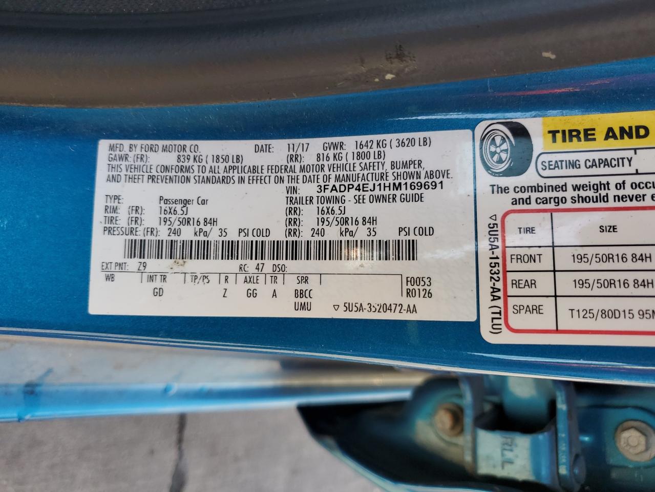 2017 Ford Fiesta Se VIN: 3FADP4EJ1HM169691 Lot: 90935205