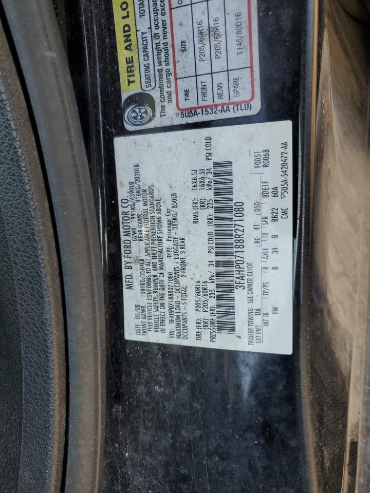 2008 Ford Fusion Se VIN: 3FAHP07188R271080 Lot: 91715935