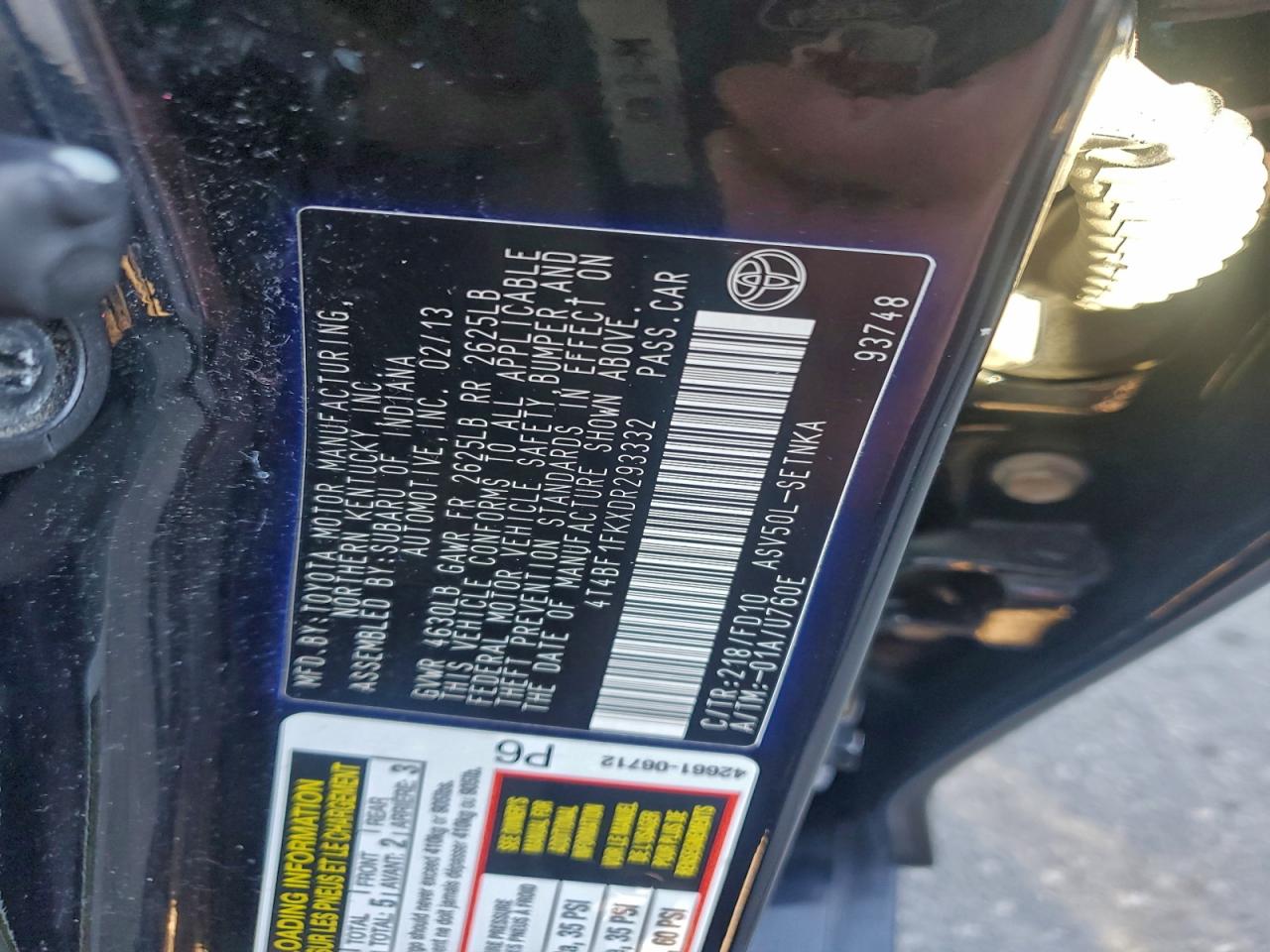 2013 Toyota Camry L VIN: 4T4BF1FKXDR293332 Lot: 93176745